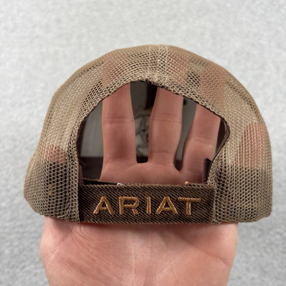 Ariat Western Brown Oilskin Structured Cap Adjustable Mesh Baseball Trucker Hat - Picture 6 of 7